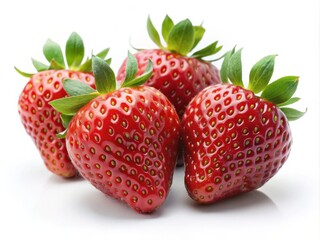 Four fresh strawberries on white background