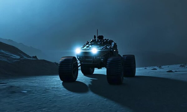 Futuristic Lunar Rover in Moonlight