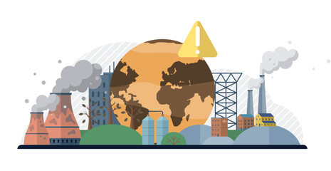 Obraz premium Air pollution vector illustration. The protective cloak our ecosystem weakens as air pollution gains toxic foothold The symphony nature is drowned out by cacophony industrial air pollution