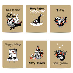 Christmas vector set of funny cats