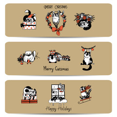 Christmas vector set of funny cats