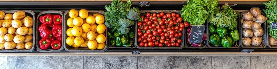 vegetables on store shelves. Selective focus