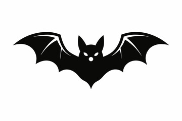 Silhouette of a flying black bat isolated on a white background.