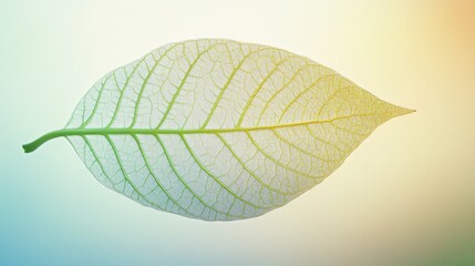 Obraz premium Close-up of a translucent leaf on gradient background, nature and tranquility concept