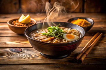 bowl of Yokohama Ramen placed on a rustic wooden table