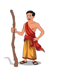 A man holding a stick in a hand cartoon character design