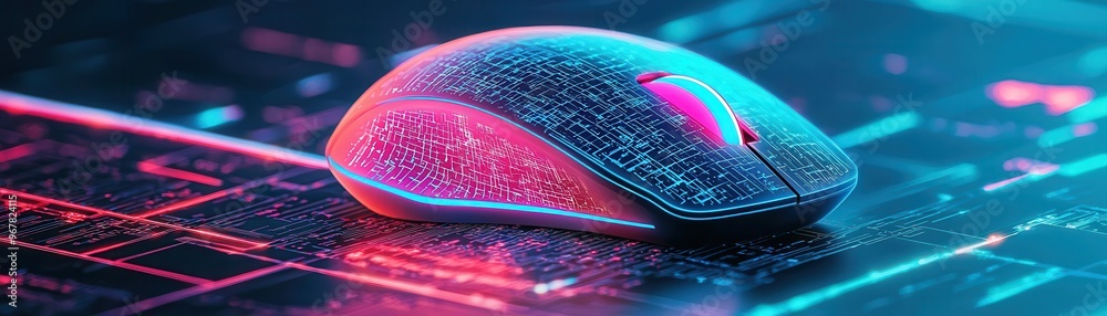 Canvas Prints Futuristic Computer Mouse on Circuit Board Background.