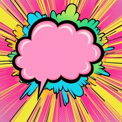 Colorful comic book style speech bubble with vibrant bursts, ideal for graphic design, social media, and creative projects.