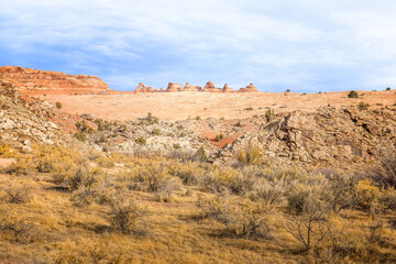 The Delicate Arch section in the Arches National Park on a stormy day, Utah USA
