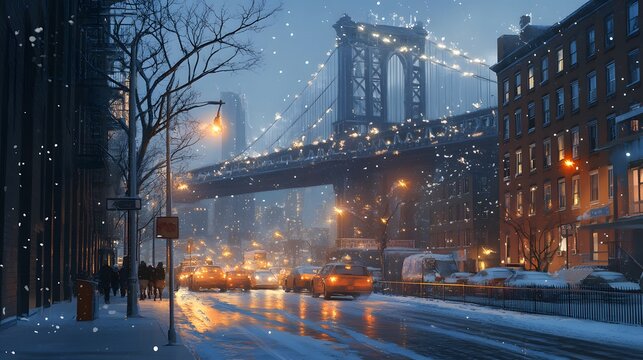 Beautiful view of Snowy Cityscape Underneath Bridge