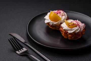 Sweet or sour cupcake with cream cheese, microgreens and filling