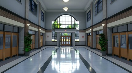 Fototapeta premium Modern School Lobby with Sunbeams