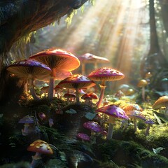 Ethereal Mushrooms in an Enchanted Forest Landscape