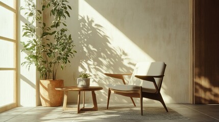 Fototapeta premium Sunlight Streaming Through a Window Illuminates a Cozy Living Room