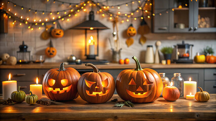 Fototapeta premium halloween pumpkin and candles