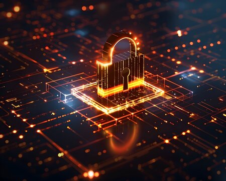 Padlock Icon Surrounded by Digital Firewalls Representing a Fortress of Security Against Cyber Threats