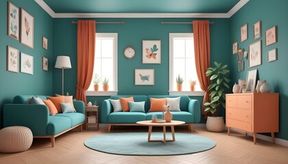 Photo interior modern design room 3d illustration;