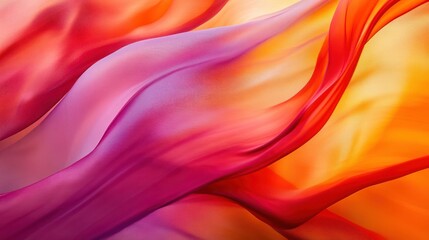 Obraz premium Vibrant flowing fabric in shades of pink, purple, and orange, evoking movement and elegance.