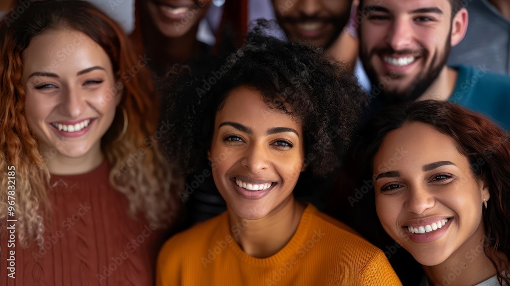 Wall mural group of diverse people smiling and looking at the camera.