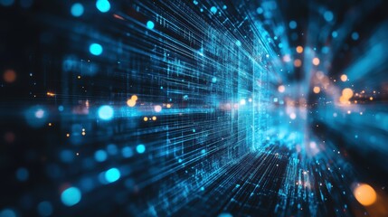 Image showing cosmic future technology. Blue theme. Close-up view. Depth of field effect The blur of the background, the light colors, the feeling of modern technology.