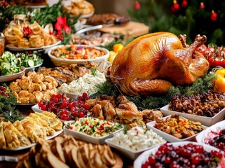 Obraz premium Delicious Thanksgiving Feast with Traditional Turkey and Holiday food item
