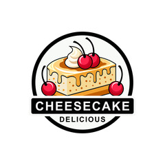 Cheese cake logo vector illustration template with cream and cherries on top