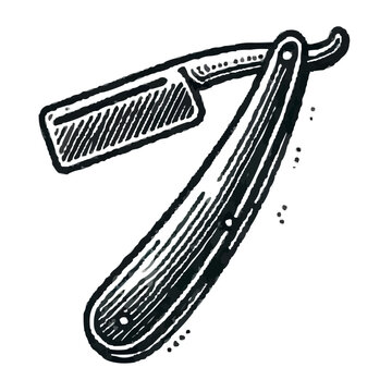 recommend clip art: A straight razor, drawn with a black line and no background.Barbershop