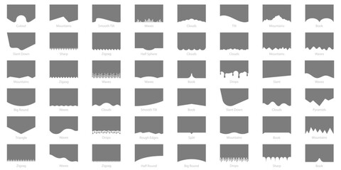 Divider Shapes for Web Pages Set. Abstract Elements for Header and Bottom Sections of Website. Wave and Curved Form Separators for Poster, App, Banner Background. Isolated Vector Illustration