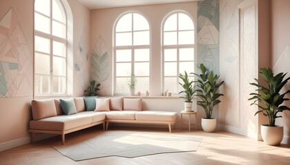 Photo interior modern design room 3d illustration;