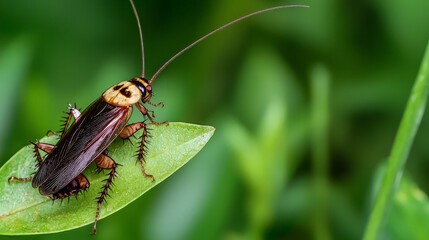 Fototapeta premium Cockroach on a Green Leaf