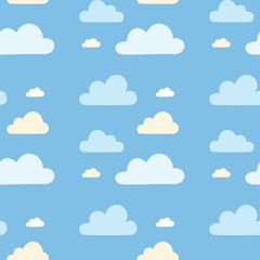 Seamless pattern with white cloud on blue background. Pattern for your design: wrapping paper, wallpaper, cover, postcard, gift paper, pattern fills, textile. Vector illustration.