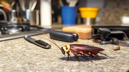 Cockroach on Kitchen Counter