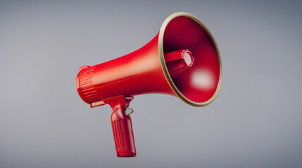 High volume megaphone in crimson red against a beige background With copy space