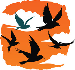 silhouettes of birds