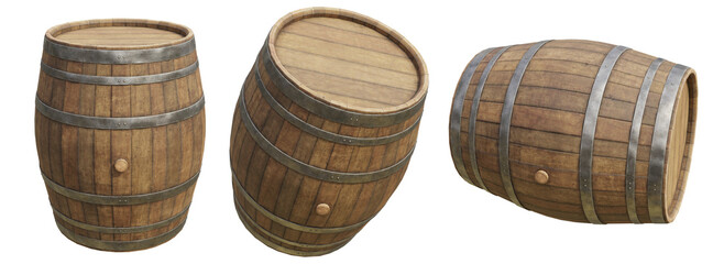 set of wine barrel isolated background