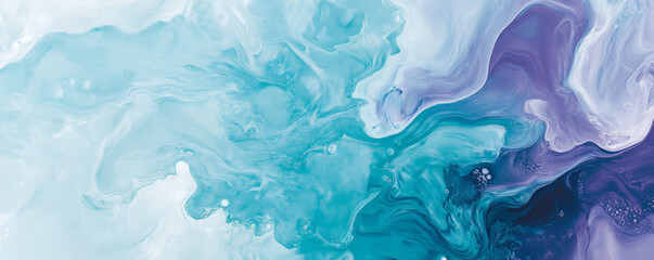 Liquid paints in cool, calming tones of blue, lavender, and seafoam green, flowing together with a matte texture for a soothing, peaceful design.