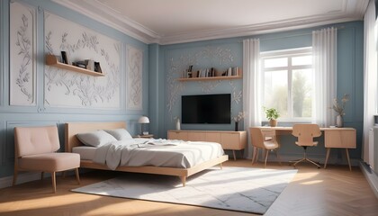 Photo interior modern design room 3d illustration;