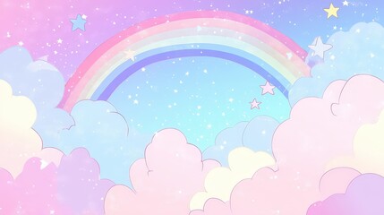 Cute pastel cartoon rainbow with cloud