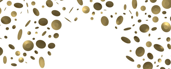 Golden confetti falling down isolated on transparent background.