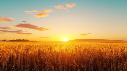 Golden Wheat Field Sunset Landscape Photography