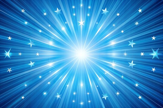Blue starburst abstract background with glowing light rays