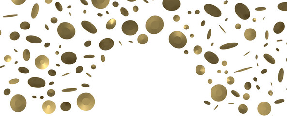 Golden confetti falling down isolated on transparent background.