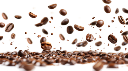 coffee beans falling, insolated o n withe