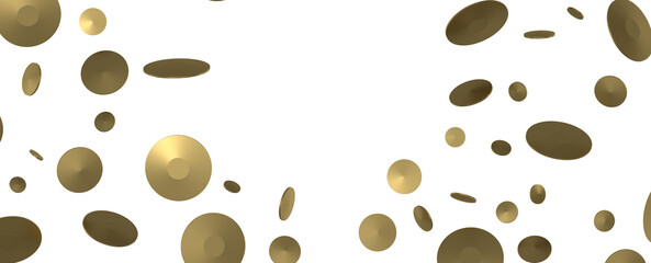 Golden confetti falling down isolated on transparent background.