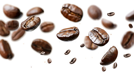 coffee beans falling, insolated o n withe
