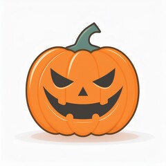 Cartoon Halloween Pumpkin with Menacing Grin and Sharp Eyes, Classic Jack-O'-Lantern Illustration on White Background, Symbolizing Spooky Festivities and Trick or Treat Fun. Vector Logo