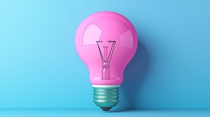 Fototapeta premium A pink light bulb with a globe inside, symbolizing sustainable energy and eco-friendly practices against a blue background