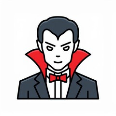 Fototapeta premium Vector Minimalistic Illustration of a Classic Vampire with Slicked Back Hair, Sharp Facial Features, and a High Collared Cloak, Emphasizing a Dark, Mysterious, and Gothic Halloween Aesthetic Logo