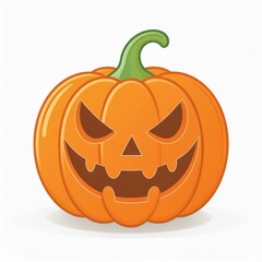 Cartoon Halloween Pumpkin with Menacing Grin and Sharp Eyes, Classic Jack-O'-Lantern Illustration on White Background, Symbolizing Spooky Festivities and Trick or Treat Fun. Vector Logo