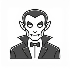 Vector Minimalistic Illustration of a Classic Vampire with Slicked Back Hair, Sharp Facial Features, and a High Collared Cloak, Emphasizing a Dark, Mysterious, and Gothic Halloween Aesthetic Logo